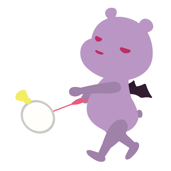 バトミントンでフォアサーブをするデビルベア