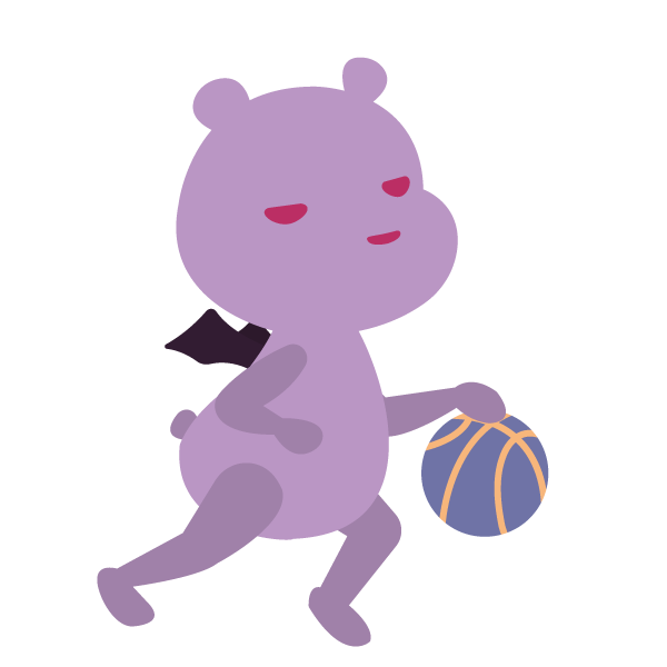 バスケットボールでドリブルするデビルベア