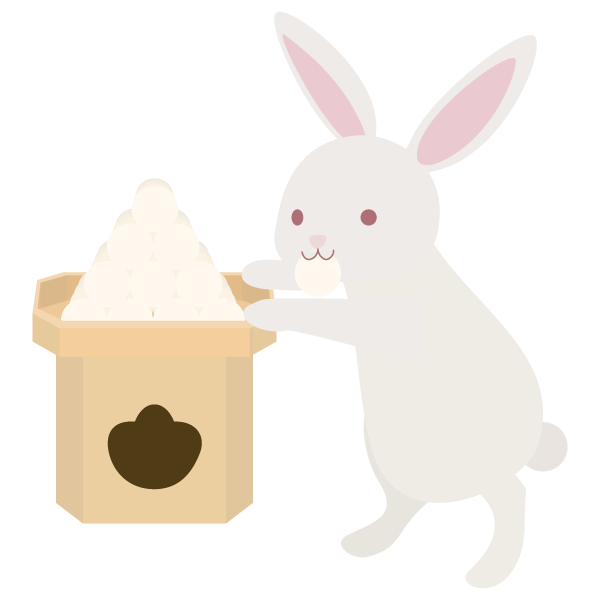 お月見団子をつまみ食いするうさぎ