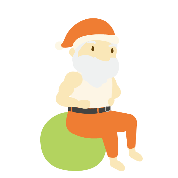 バランスボールに乗るサンタ