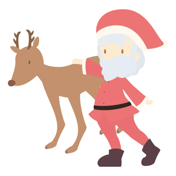 トナカイをなでるサンタ