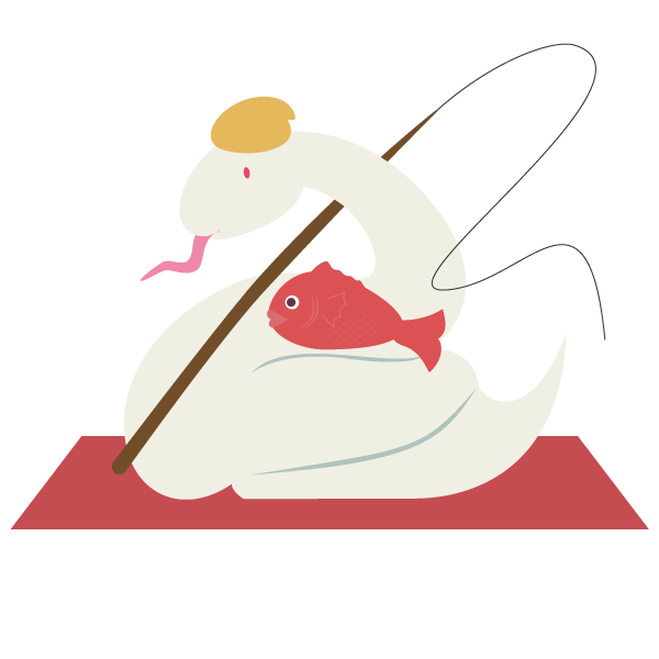 恵比寿様の格好をした白へびの置物