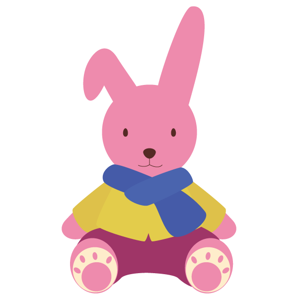 防寒着を着たうさぎのぬいぐるみ