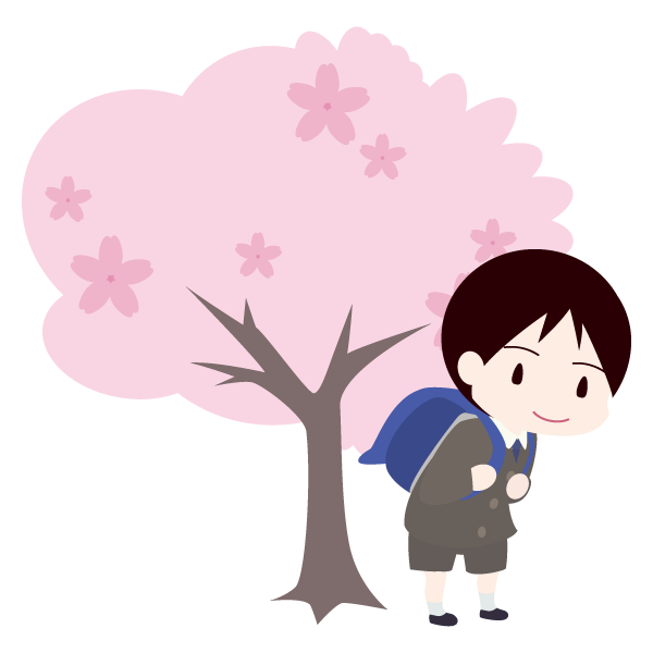 桜の木と入学式後の男の子