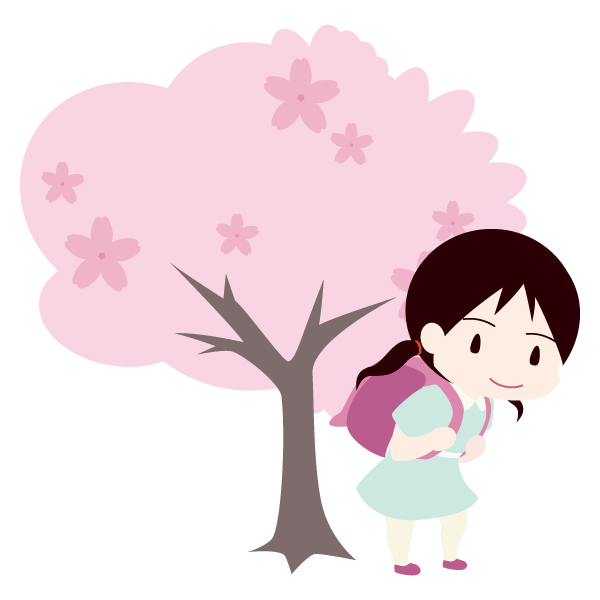 桜の木と入学式後の女の子