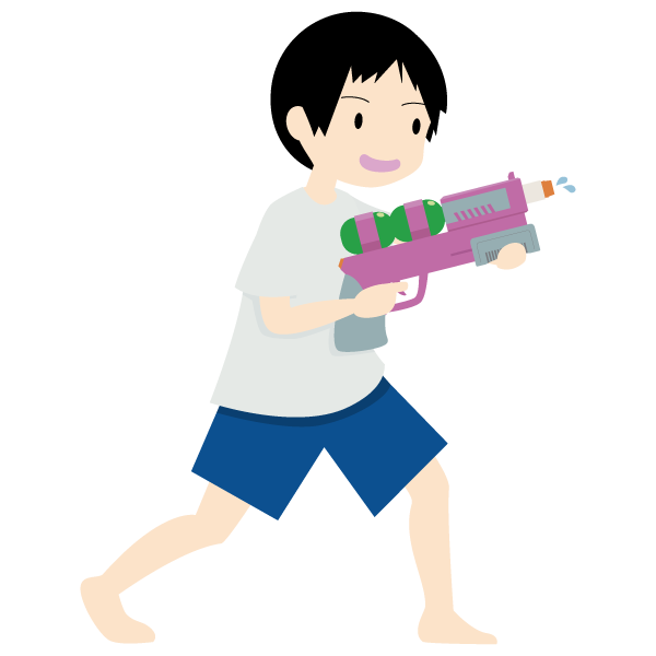 水鉄砲で遊ぶ男の子（青）
