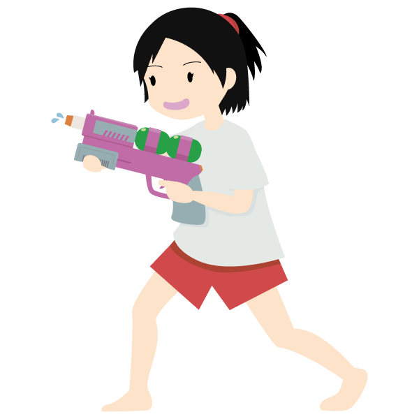 水鉄砲で遊ぶ女の子（赤）