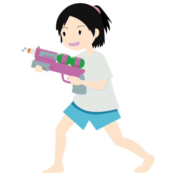 水鉄砲で遊ぶ女の子（水色）