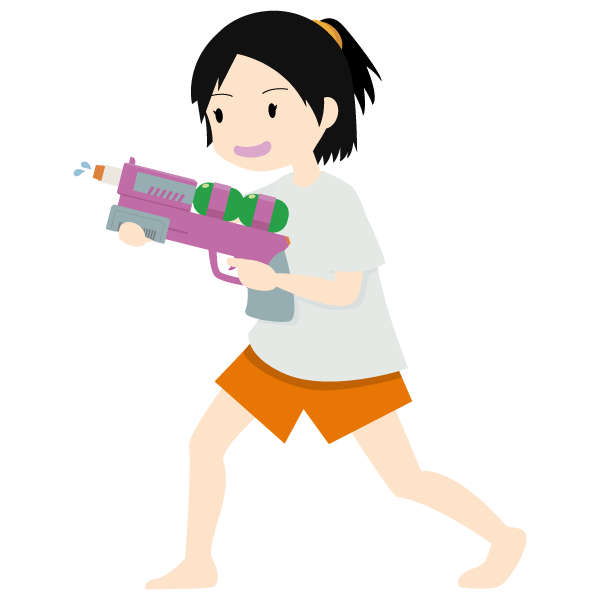 水鉄砲で遊ぶ女の子（橙）