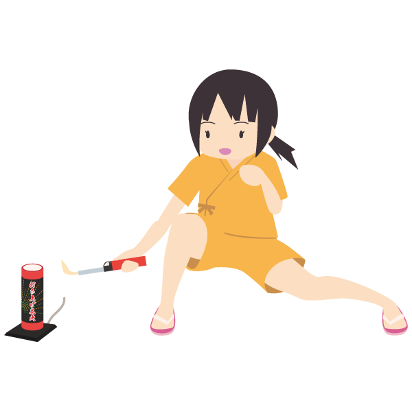 家庭用打ち上げ花火にチャッカマンで点火する女の子