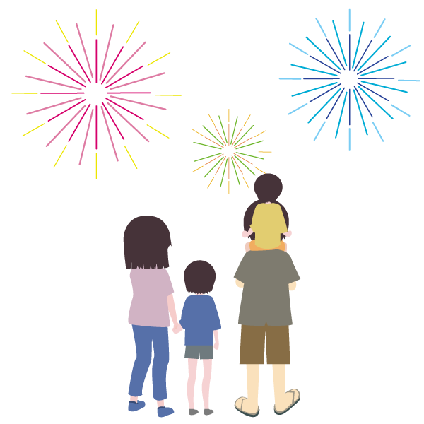 打ち上げ花火を見ている家族