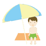 ビーチパラソル下の男性