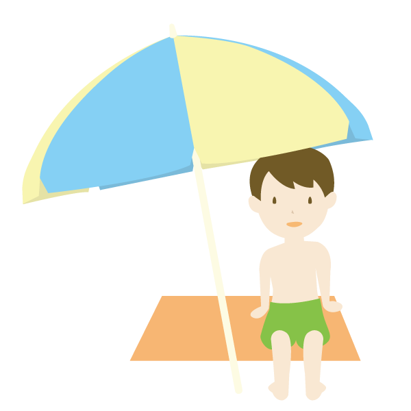 ビーチパラソル下の男性