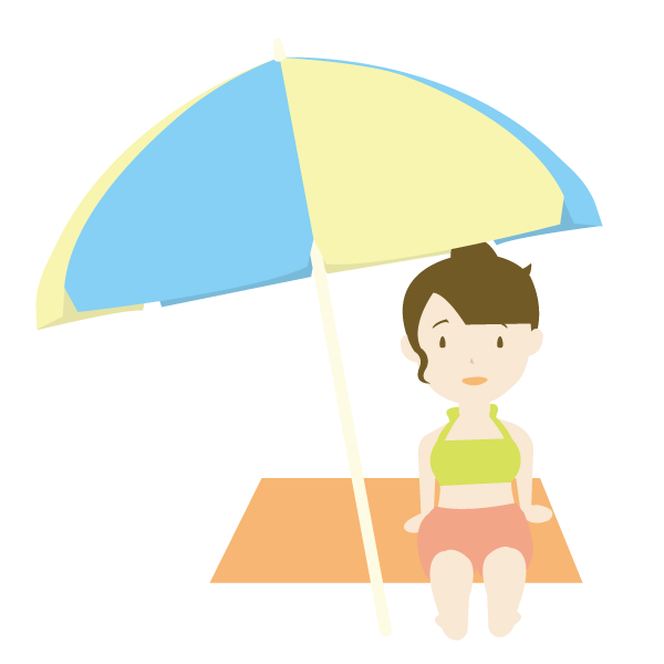 ビーチパラソル下の女性