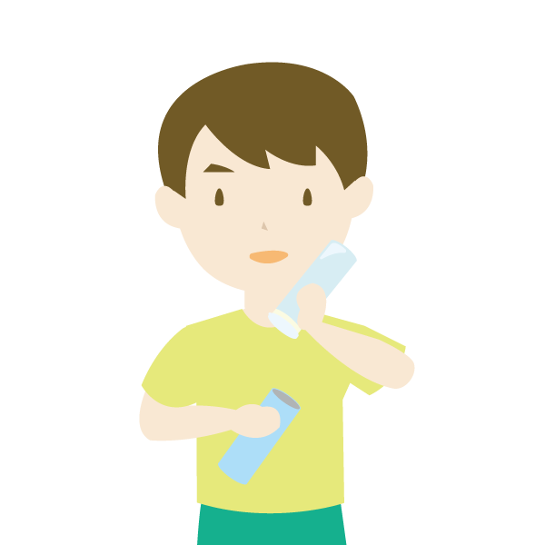 水筒型氷のうを使う男性