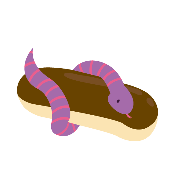 エクレアに巻き付くしましまヘビ