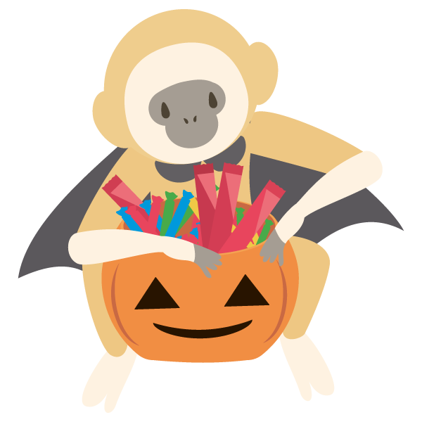 お菓子を貰う子供のテナガザル