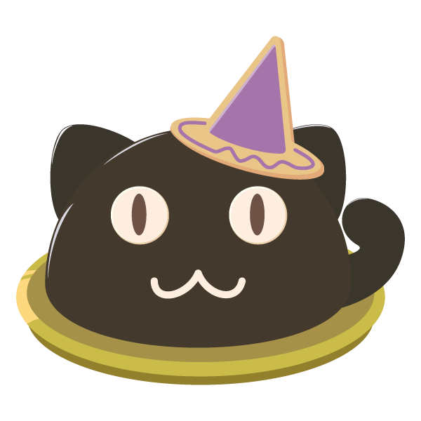 魔女の帽子をかぶった黒猫のチョコレートケーキ