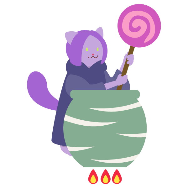 飴の杖で窯の中を混ぜてる猫獣人