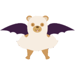 コウモリのツバサを生やしたおばけの仮装をしたクマ