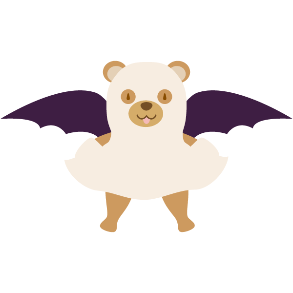 コウモリのツバサを生やしたおばけの仮装をしたクマ