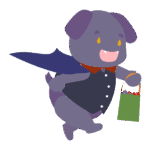 お菓子を貰うヴァンパイアの仮装をした犬獣人