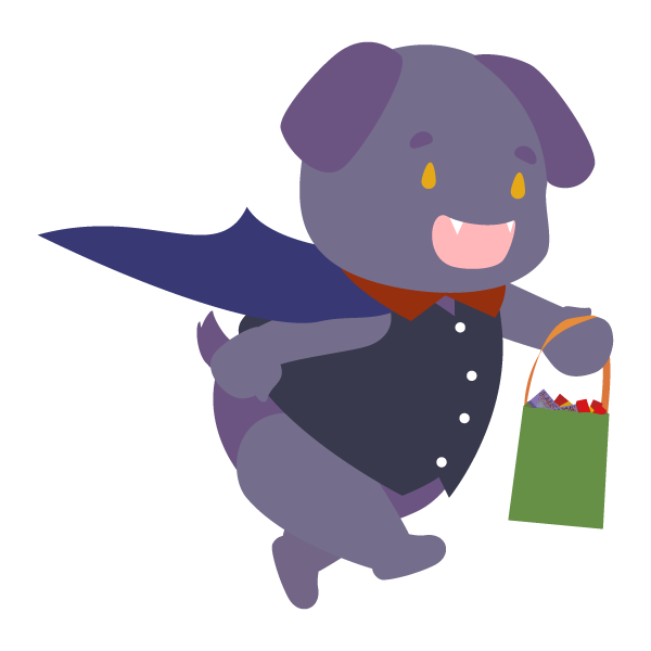 お菓子を貰うヴァンパイアの仮装をした犬獣人