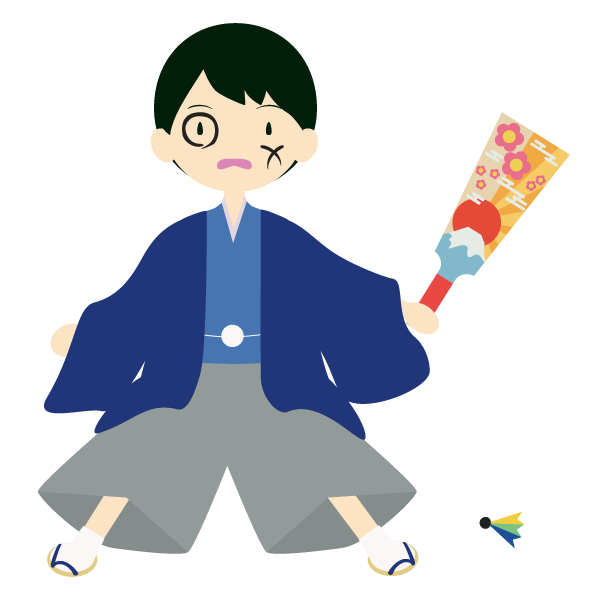 羽子板で負けて顔を墨で塗られた少年