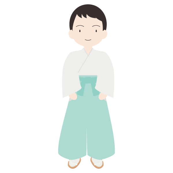 浅黄色の袴をはいた神主