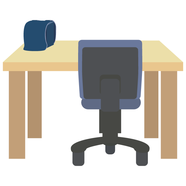 机に飾られたミニランドセル（青）