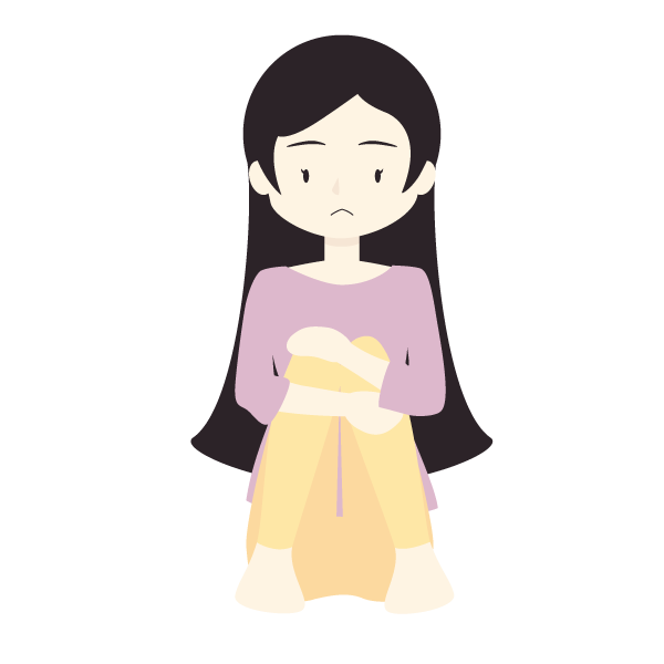 ポツンと体育座りする女性