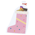 お菓子の入ったクリスマスストッキング（ピンク）