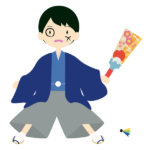 羽子板で負けて顔を墨で塗られた少年