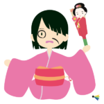 羽子板で負けて顔を墨で塗られた少女